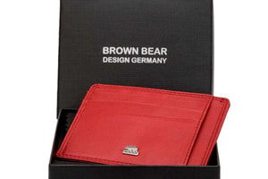 Sleek 8 piece Leather Card Holder with a small Bill Compartment - Brown Bear