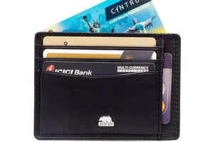 Sleek 8 piece Leather Card Holder with a small Bill Compartment - Brown Bear