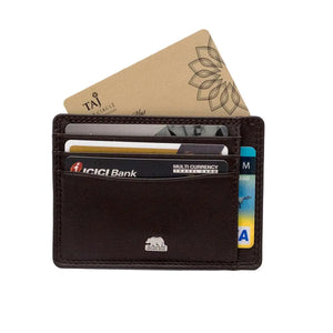 Sleek 8 piece Leather Card Holder with a small Bill Compartment - Brown Bear