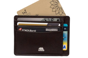 Sleek 8 piece Leather Card Holder with a small Bill Compartment - Brown Bear