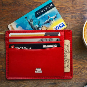 Sleek 8 piece Leather Card Holder with a small Bill Compartment - Brown Bear