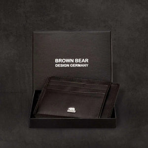 Sleek 8 piece Leather Card Holder with a small Bill Compartment - Brown Bear