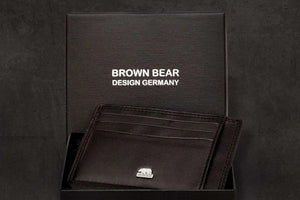 Sleek 8 piece Leather Card Holder with a small Bill Compartment - Brown Bear
