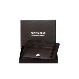 Sleek 8 piece Leather Card Holder with a small Bill Compartment - Brown Bear