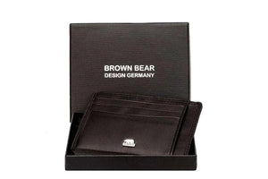 Sleek 8 piece Leather Card Holder with a small Bill Compartment - Brown Bear