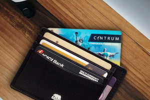 Sleek 8 piece Leather Card Holder with a small Bill Compartment - Brown Bear