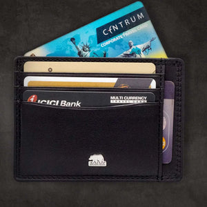 Sleek 8 piece Leather Card Holder with a small Bill Compartment - Brown Bear