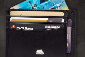 Sleek 8 piece Leather Card Holder with a small Bill Compartment - Brown Bear