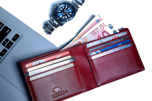 Slim Oxford Men’s Wallet with Contrast Color in Genuine Leather - Brown Bear