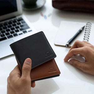 Slim Oxford Men’s Wallet with Contrast Color in Genuine Leather - Brown Bear