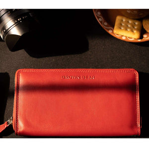 SP Elena Zip Around Ladies Wallet in Genuine Leather - Brown Bear