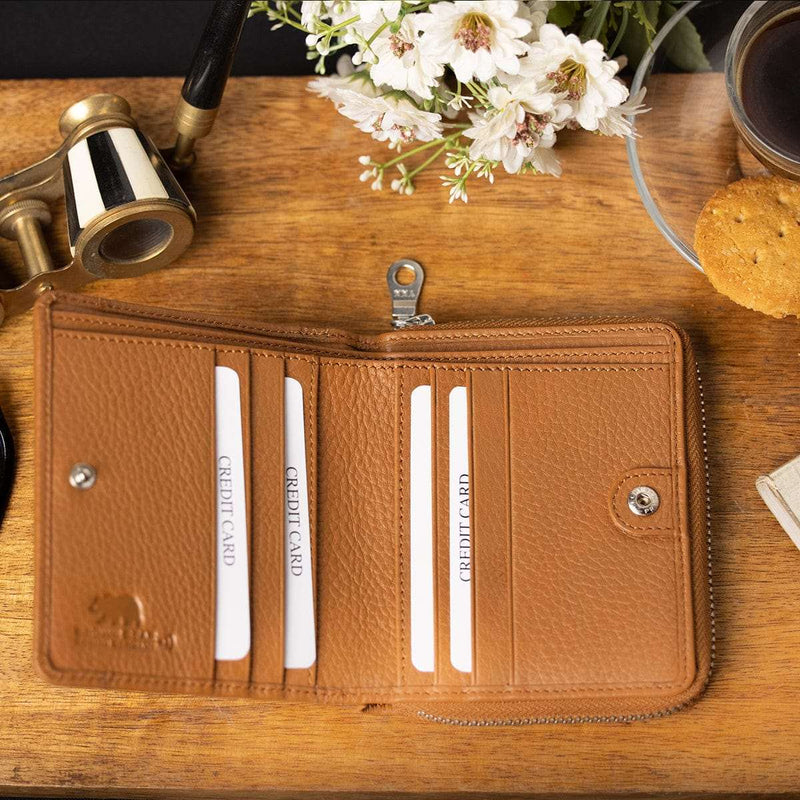 SP Lima Sleek Women's Genuine Leather Zip Around Wallet – Brown Bear