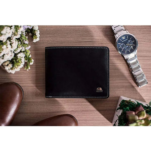 Trendy Black / Red Men’s Wallet with Pocket and Zip compartment in Genuine Leather - Brown Bear
