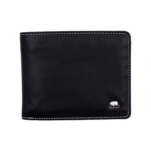 Trendy Black / Red Men’s Wallet with Pocket and Zip compartment in Genuine Leather - Brown Bear