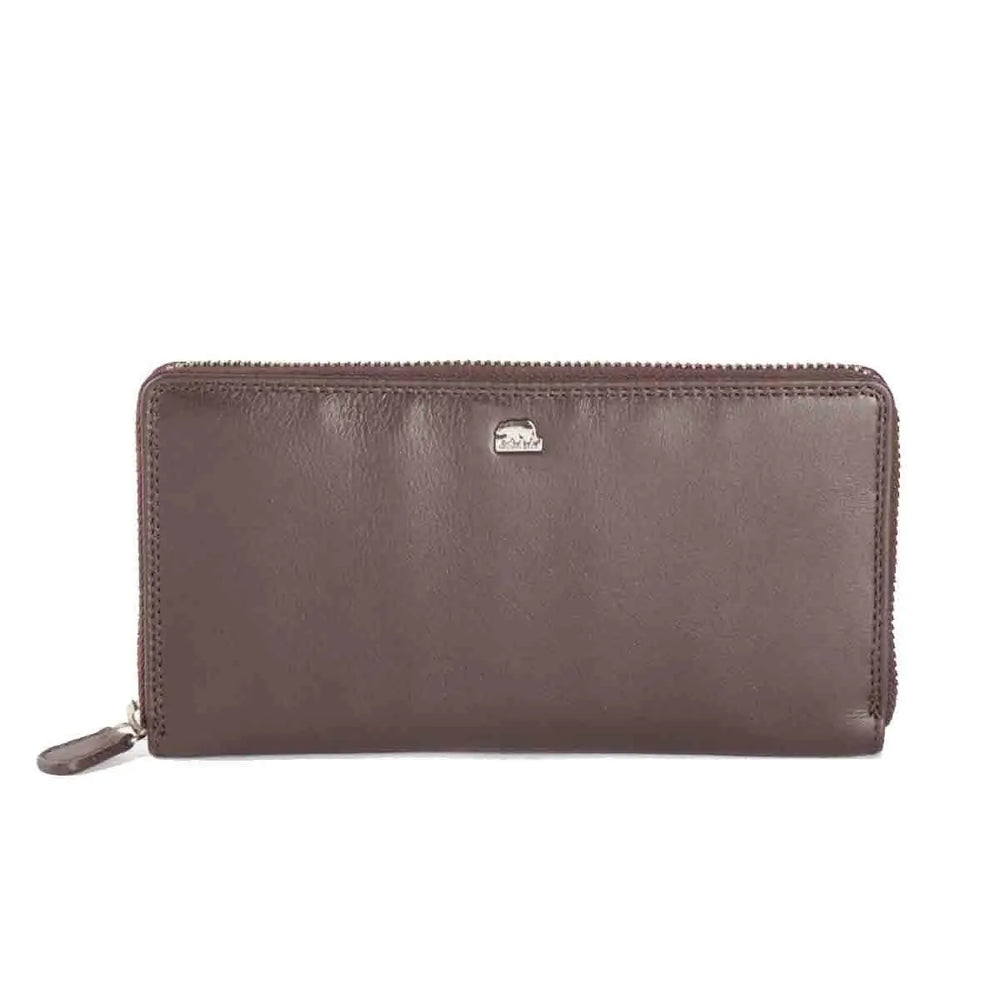 Vintage Leoni Classic Zip around Ladies Wallet in Genuine Leather - Brown Bear