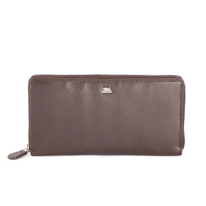 Vintage Leoni Classic Zip around Ladies Wallet in Genuine Leather - Brown Bear