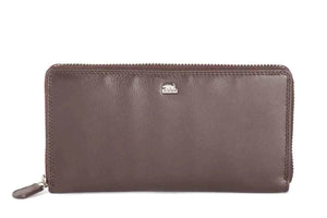 Vintage Leoni Classic Zip around Ladies Wallet in Genuine Leather - Brown Bear