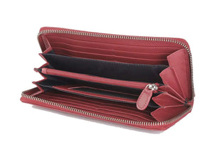 Vintage Leoni Classic Zip around Ladies Wallet in Genuine Leather - Brown Bear