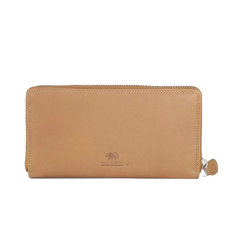 Vintage Leoni Classic Zip around Ladies Wallet in Genuine Leather - Brown Bear