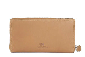 Vintage Leoni Classic Zip around Ladies Wallet in Genuine Leather - Brown Bear