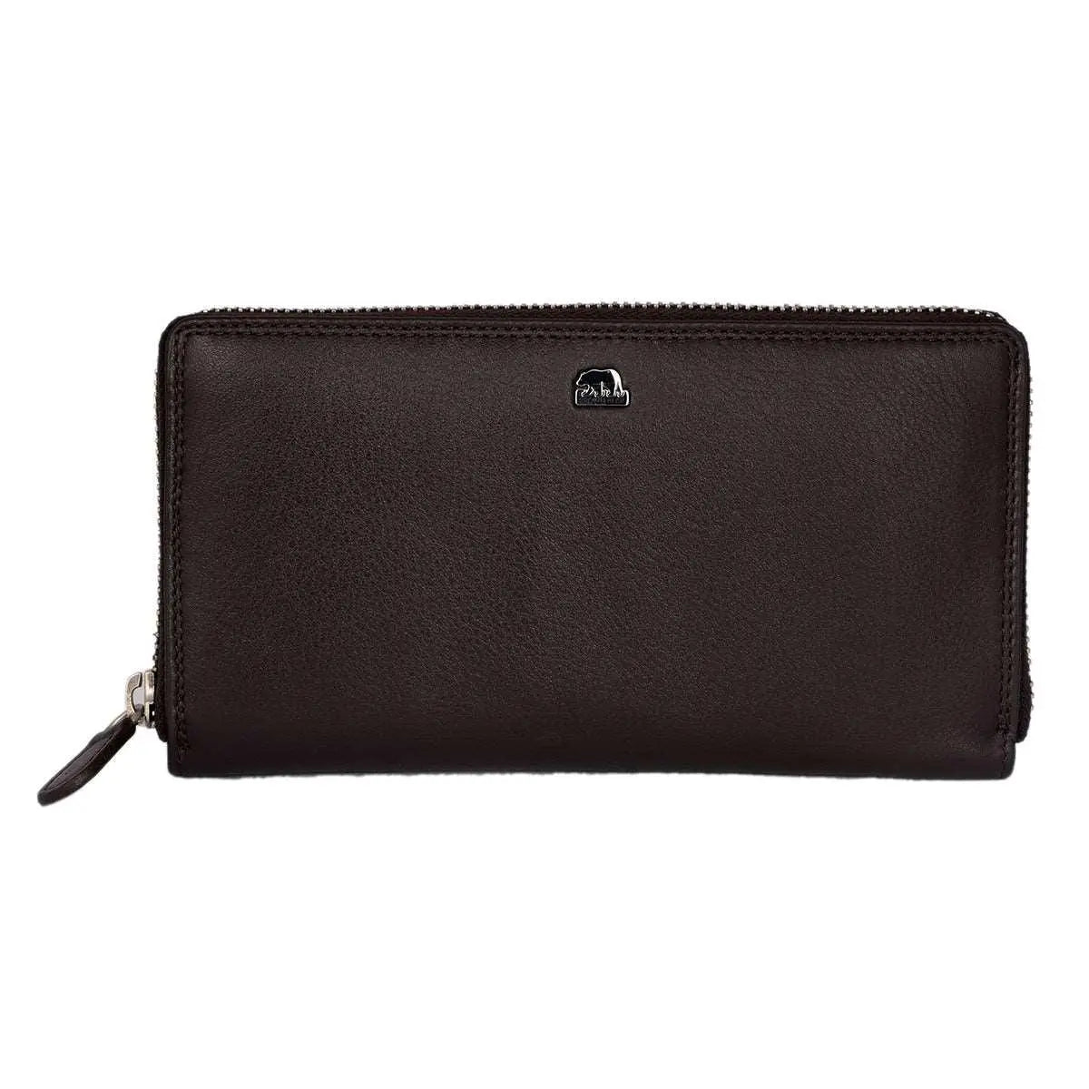Vintage Leoni Classic Zip around Ladies Wallet in Genuine Leather - Brown Bear