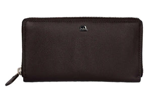 Vintage Leoni Classic Zip around Ladies Wallet in Genuine Leather - Brown Bear
