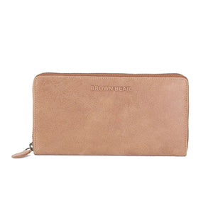 Vintage Leoni Classic Zip around Ladies Wallet with external zip pocket in Genuine Leather - Brown Bear