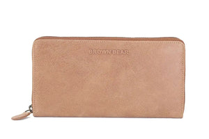 Vintage Leoni Classic Zip around Ladies Wallet with external zip pocket in Genuine Leather - Brown Bear