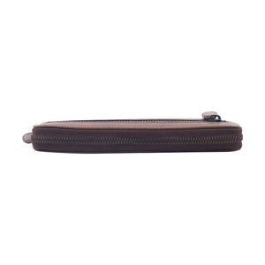 Vintage Leoni Classic Zip around Ladies Wallet with external zip pocket in Genuine Leather - Brown Bear