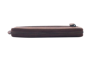 Vintage Leoni Classic Zip around Ladies Wallet with external zip pocket in Genuine Leather - Brown Bear