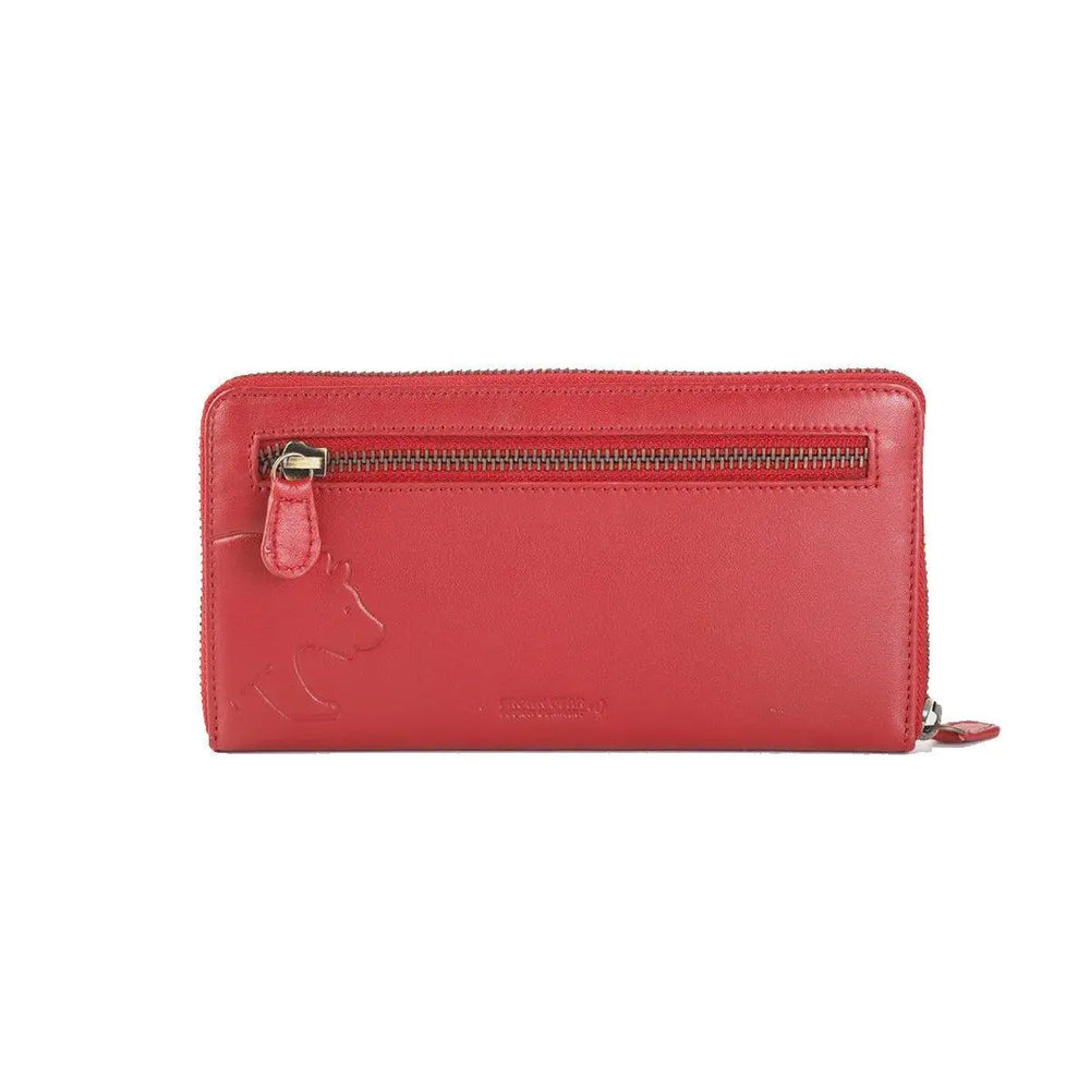 Vintage Leoni Classic Zip around Ladies Wallet with external zip pocket in Genuine Leather - Brown Bear