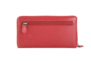 Vintage Leoni Classic Zip around Ladies Wallet with external zip pocket in Genuine Leather - Brown Bear