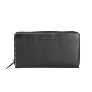 Vintage Leoni Classic Zip around Ladies Wallet with external zip pocket in Genuine Leather - Brown Bear