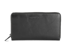 Vintage Leoni Classic Zip around Ladies Wallet with external zip pocket in Genuine Leather - Brown Bear