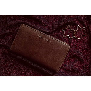 Vintage Leoni Classic Zip around Ladies Wallet with external zip pocket in Genuine Leather - Brown Bear