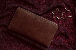 Vintage Leoni Classic Zip around Ladies Wallet with external zip pocket in Genuine Leather - Brown Bear