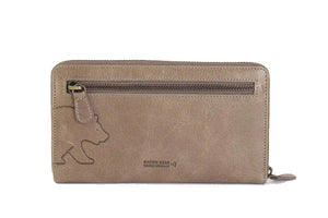 Vintage Leoni Classic Zip around Ladies Wallet with external zip pocket in Genuine Leather - Brown Bear