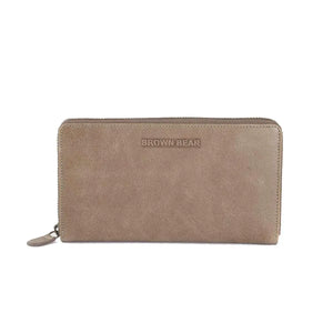 Vintage Leoni Classic Zip around Ladies Wallet with external zip pocket in Genuine Leather - Brown Bear