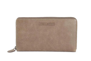 Vintage Leoni Classic Zip around Ladies Wallet with external zip pocket in Genuine Leather - Brown Bear