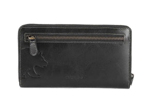 Vintage Leoni Classic Zip around Ladies Wallet with external zip pocket in Genuine Leather - Brown Bear