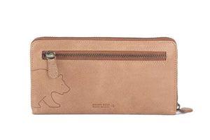 Vintage Leoni Classic Zip around Ladies Wallet with external zip pocket in Genuine Leather - Brown Bear