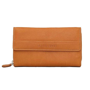 Zip Around Ladies Wallet with External pocket in Genuine Leather - Brown Bear