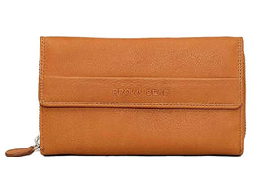 Zip Around Ladies Wallet with External pocket in Genuine Leather - Brown Bear