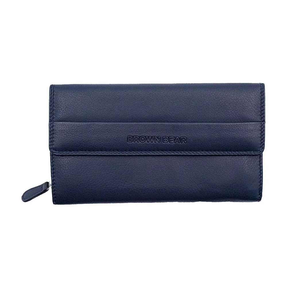 Zip Around Ladies Wallet with External pocket in Genuine Leather - Brown Bear
