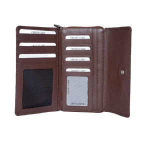 Zip Around Ladies Wallet with External pocket in Genuine Leather - Brown Bear