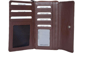 Zip Around Ladies Wallet with External pocket in Genuine Leather - Brown Bear