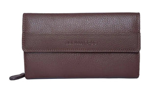 Zip Around Ladies Wallet with External pocket in Genuine Leather - Brown Bear