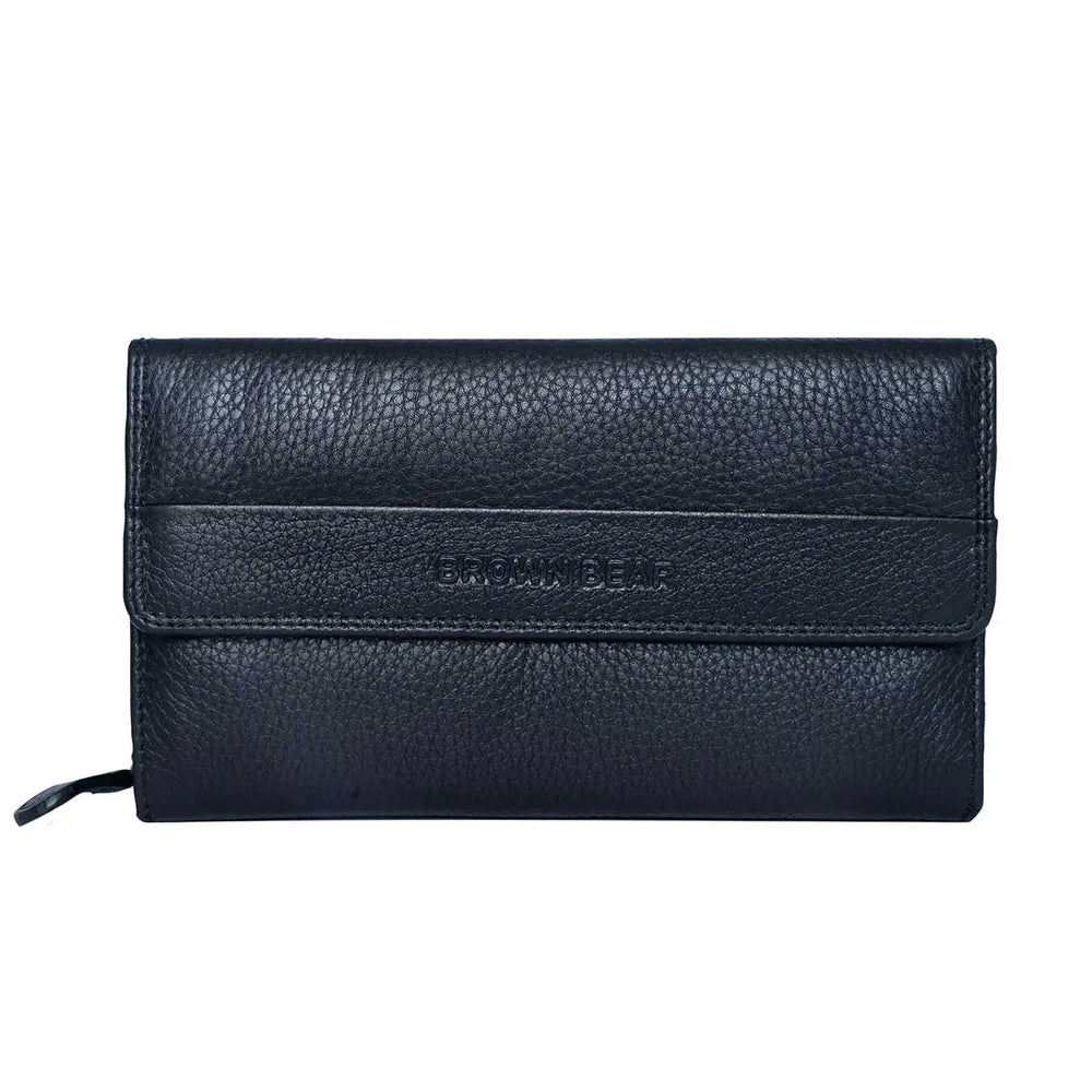 Zip Around Ladies Wallet with External pocket in Genuine Leather - Brown Bear