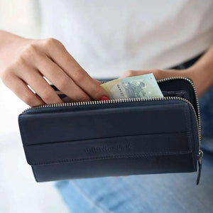 Zip Around Ladies Wallet with External pocket in Genuine Leather - Brown Bear